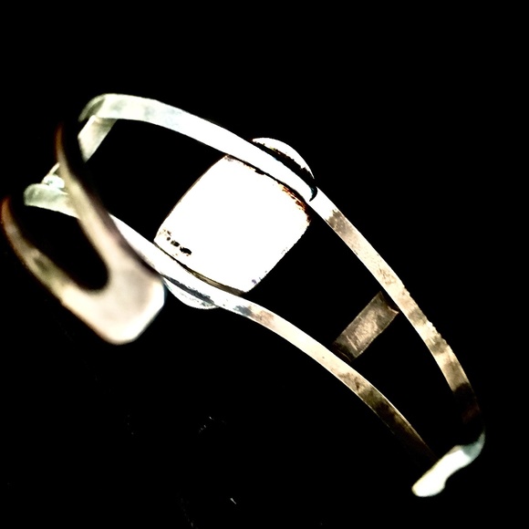 Native American Indian Inlay Silver Bracelet: Quartz, Obsidian, Turquoise, Coral - Picture 2 of 8